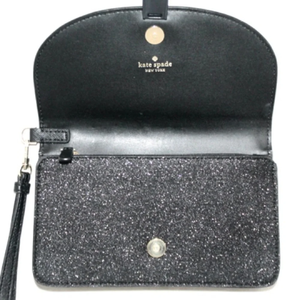 KATE SPADE NWT Joeley Multifunction Wristlet Wallet Black Sparkle Leather IN BOX